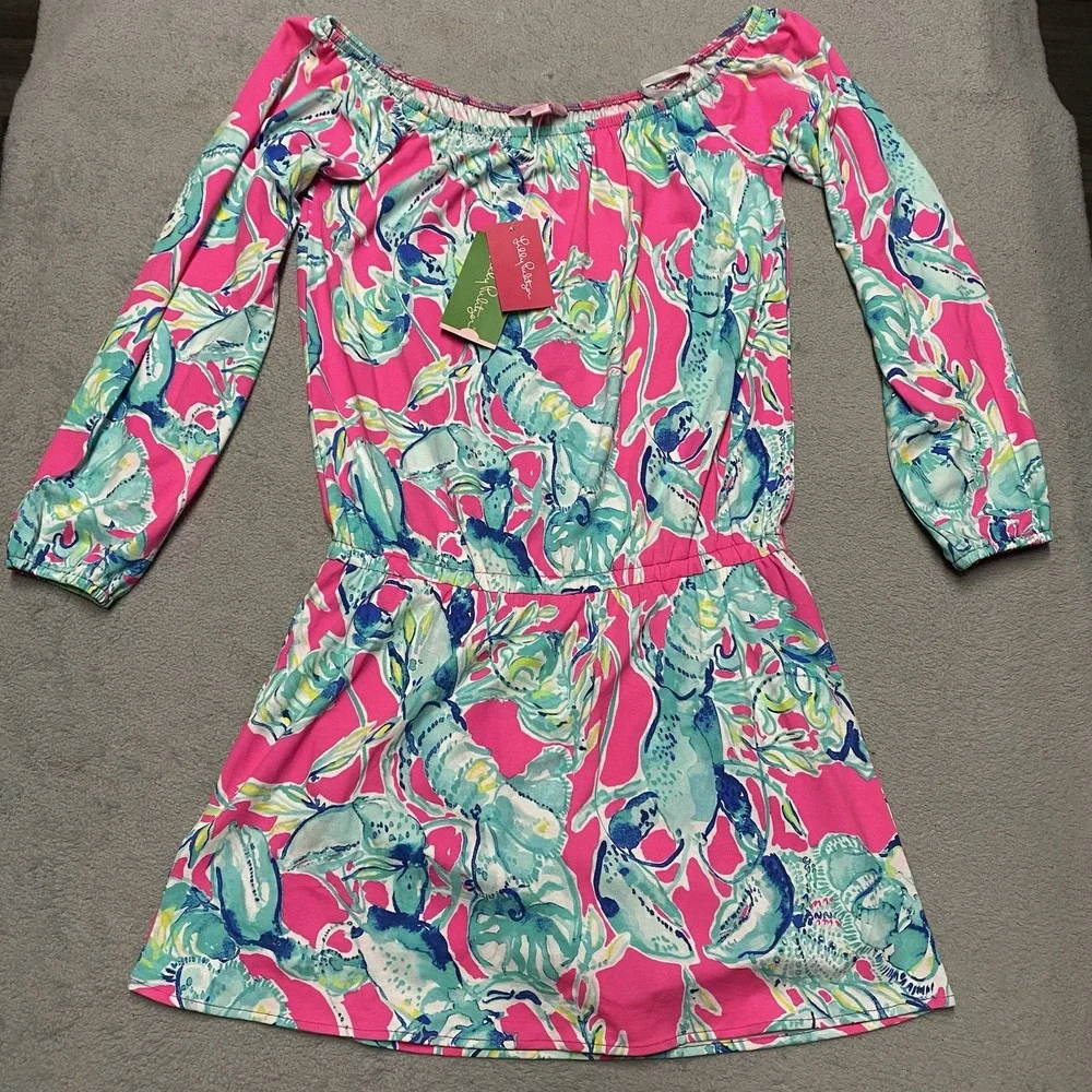 Lilly Pulitzer Lana Skort Romper XS Raz Berry Lobsters In Love NEW - Picture 1 of 9